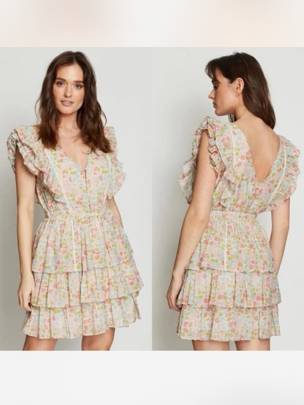 Love The Label Floral Tiered Mini Ruffle Dress Large - Picture 2 of 16
